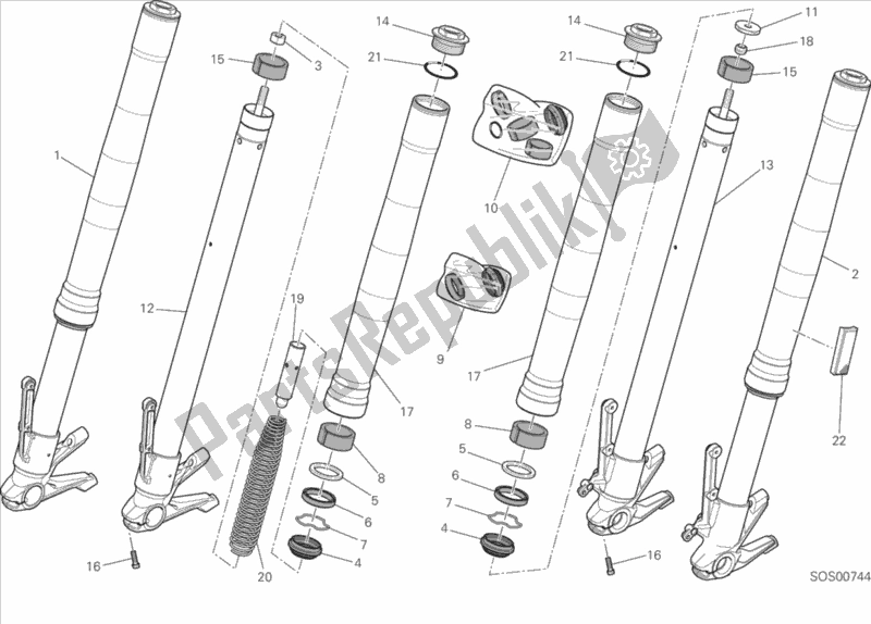 All parts for the Front Fork of the Ducati Monster 821 Dark USA 2016